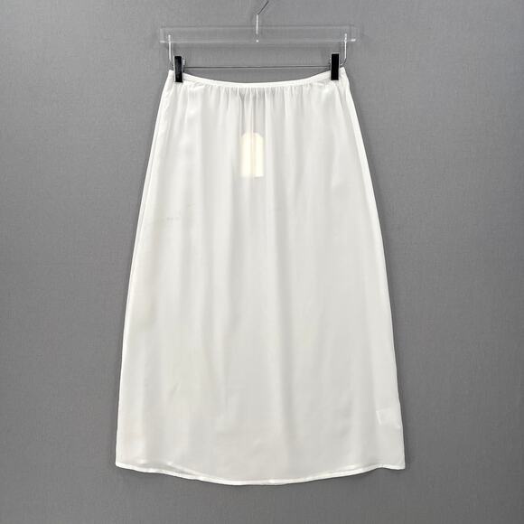 ENZA COSTA Crepe Silk Skirt Womens Small Off White Midi Slip Luxury Lightweight